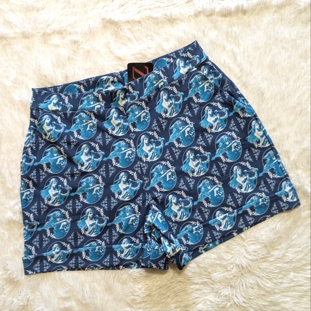 NWT Blackmilk Legend Of Zelda Nintendo Blue High Waisted Cuffed Shorts Large - Picture 4 of 11